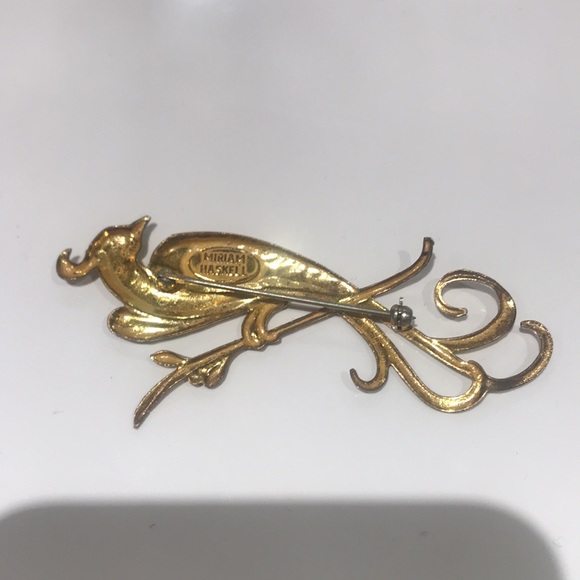 Rare vintage Miriam Haskell peacock brooch - gold tone - Picture 4 of 4